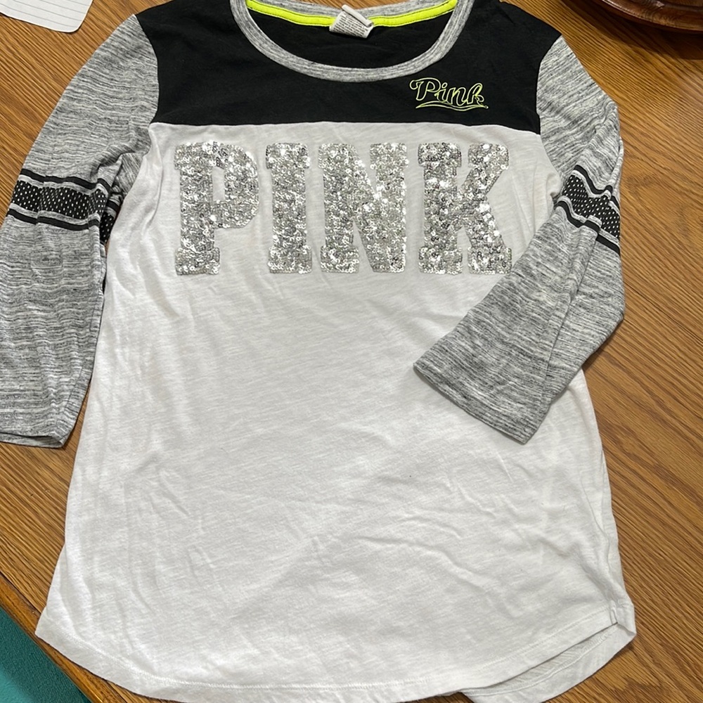 Victoria Secret PINK sequin baseball style shirt.